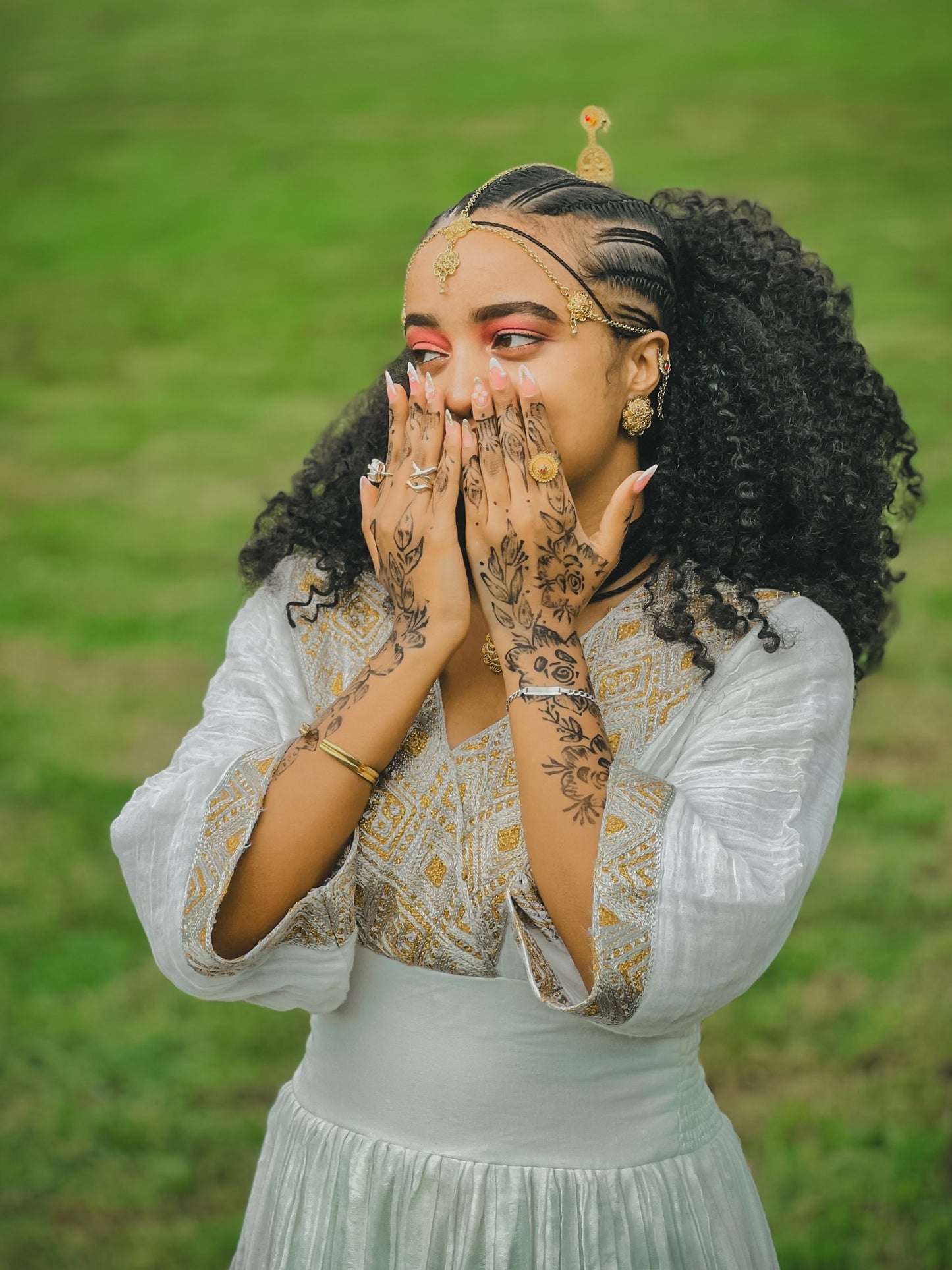 Soft Gold Filigree habesha kemis online Beautiful Ethiopian Dress