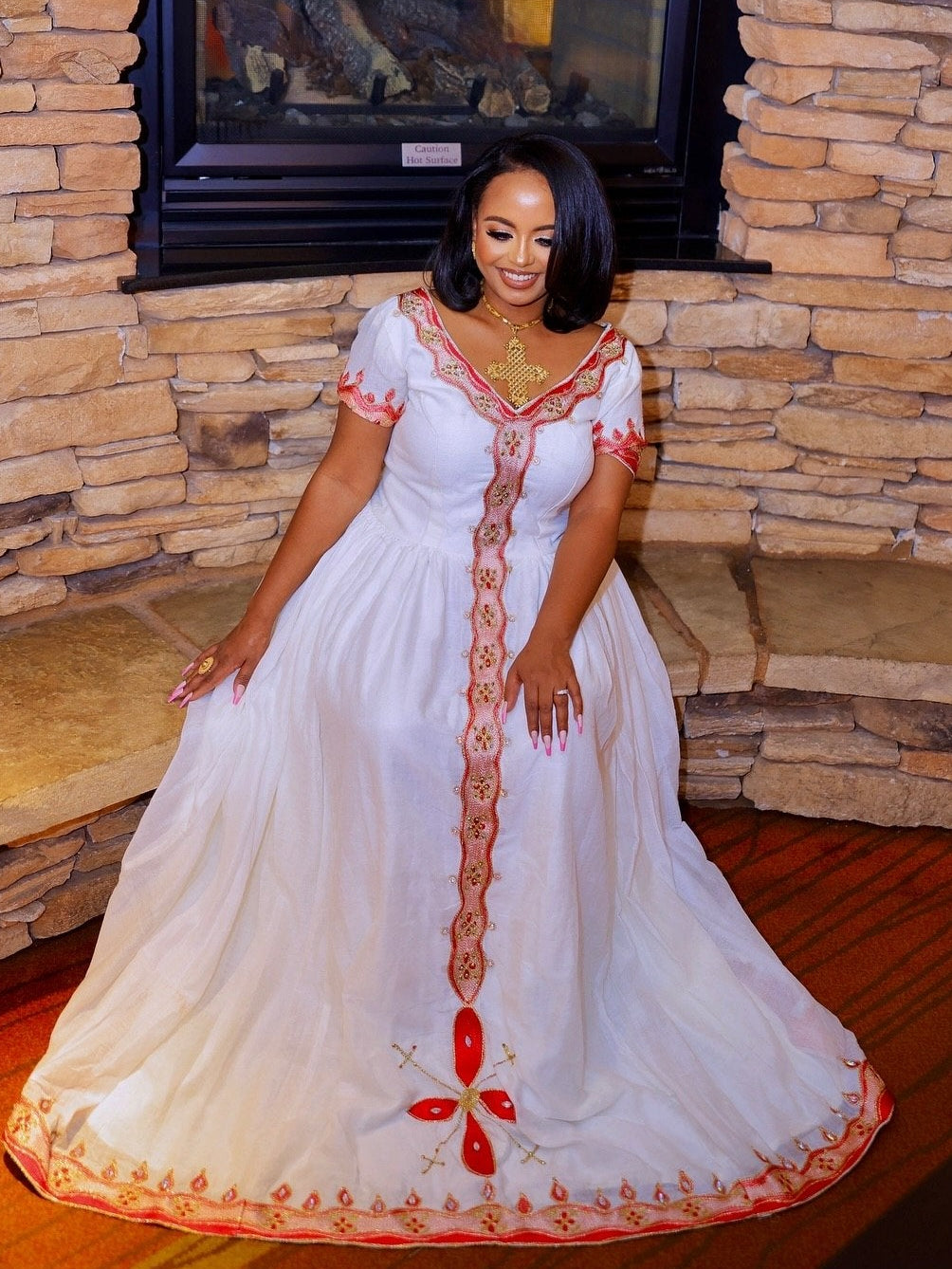 Coral Red Lattice Habesha kemis Handloomed Habesha Dress Style Charming Ethiopian Clothing 1133