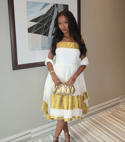  Square-Neck habesha kemis online | Modern habesha cloth Midi Dress