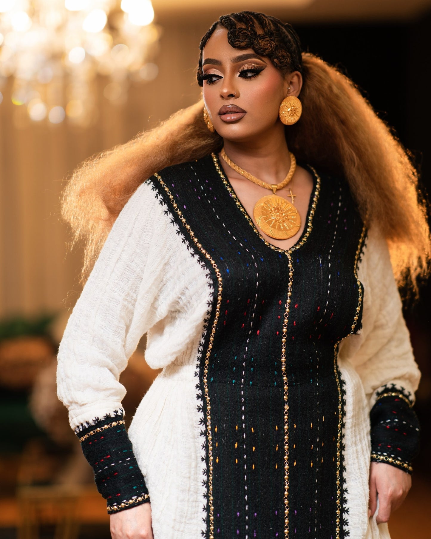 Midnight Black Panel Habesha kemis online Handcrafted Ethiopian Clothing Timeless Tirtir Habesha Dress 1136