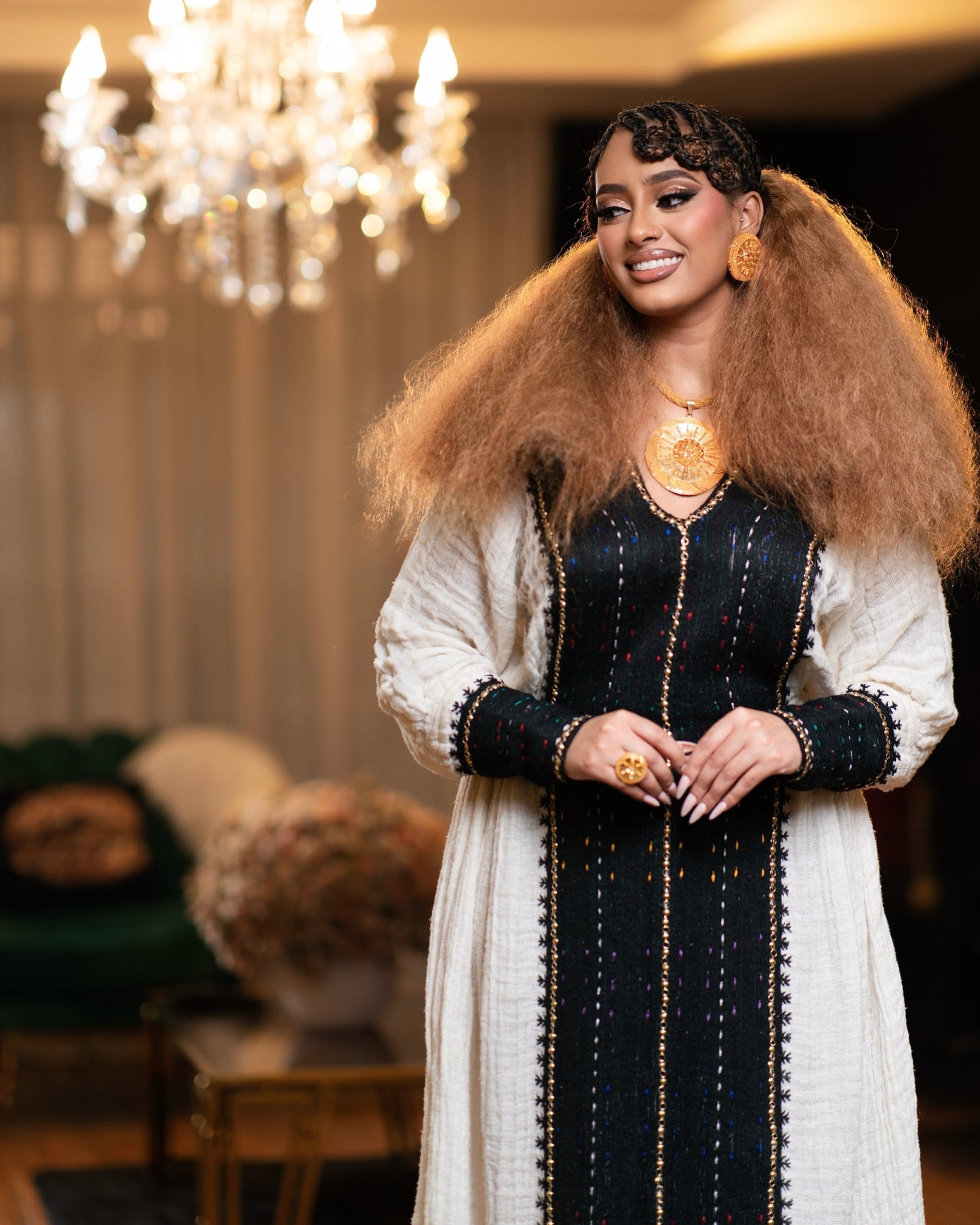 Midnight Black Panel Habesha kemis online Handcrafted Ethiopian Clothing Timeless Tirtir Habesha Dress 1136