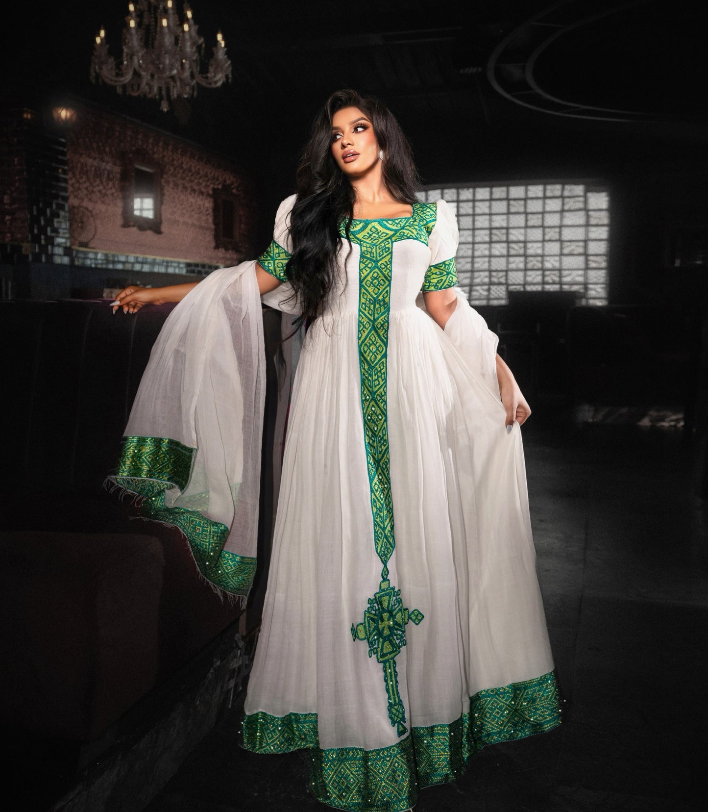 Emerald Green & Gold ethiopian clothing Handcrafted Ethiopian dress