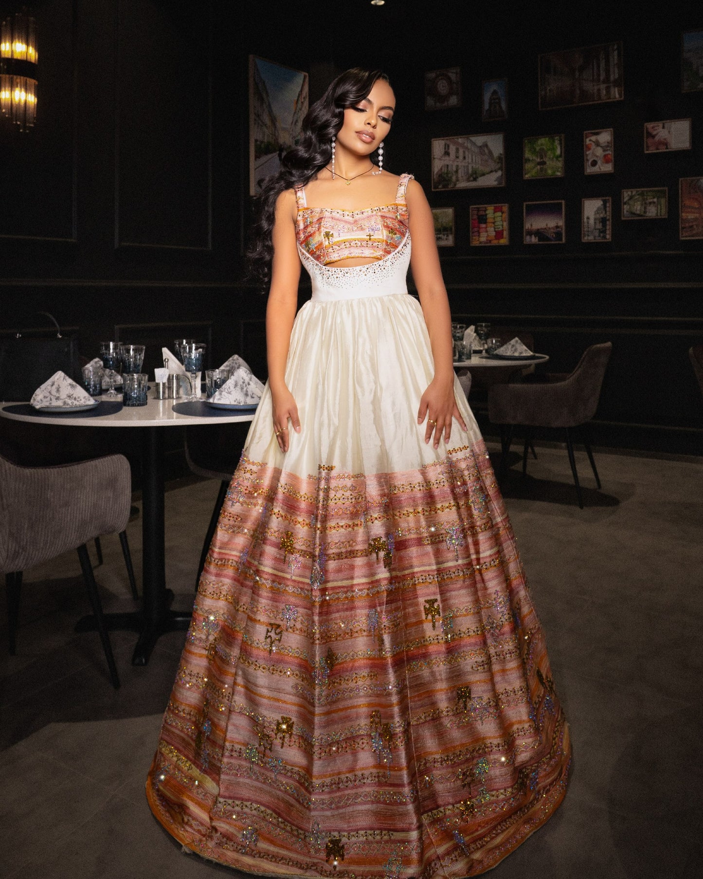 Sunset Terracotta habesha traditional dress Traditional Ethiopian Wedding dress