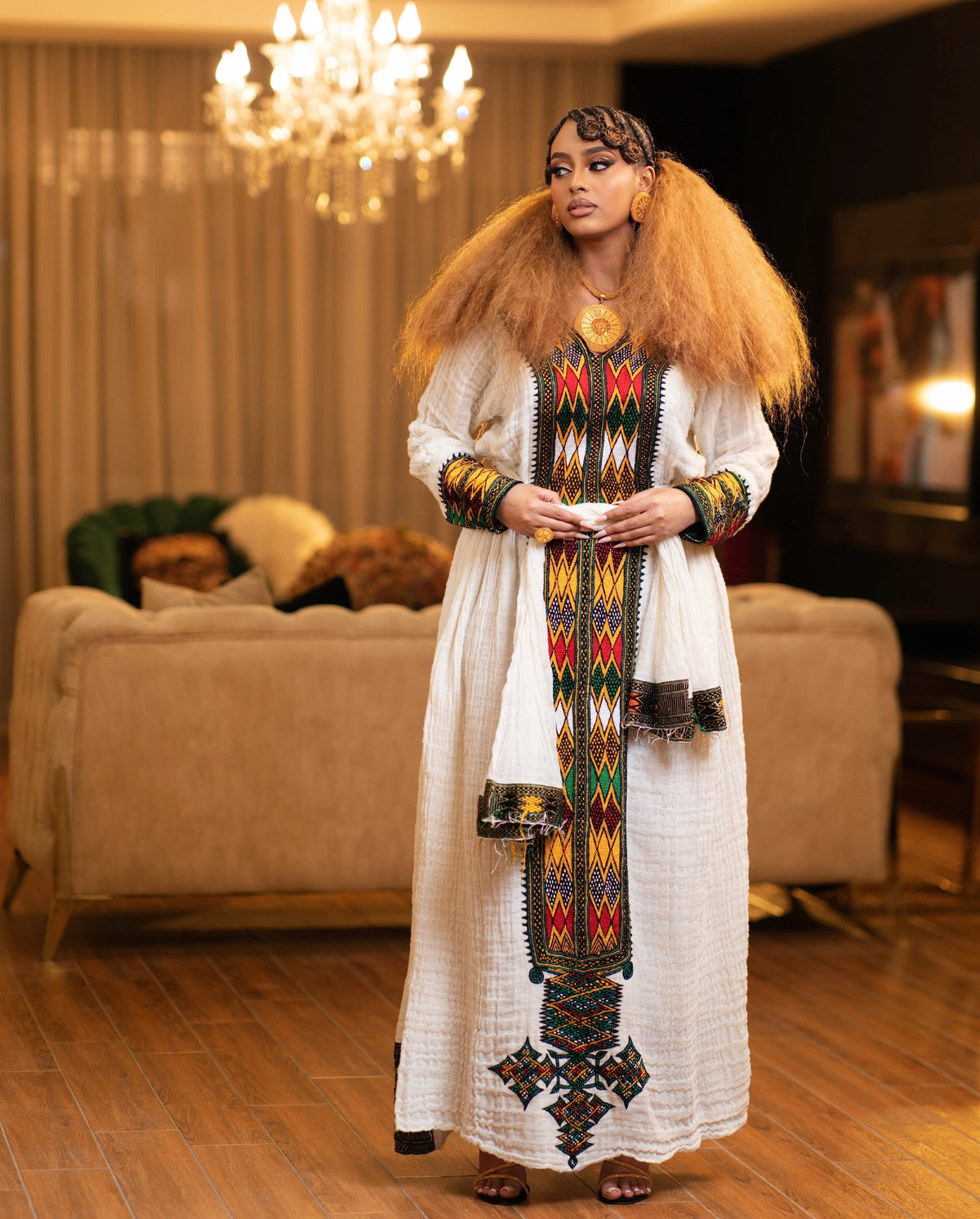Vibrant Tri-Color Tilf habesha kemis online Artisanal habesha cloth