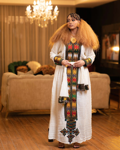 Vibrant Tri-Color Tilf habesha kemis online Artisanal habesha cloth