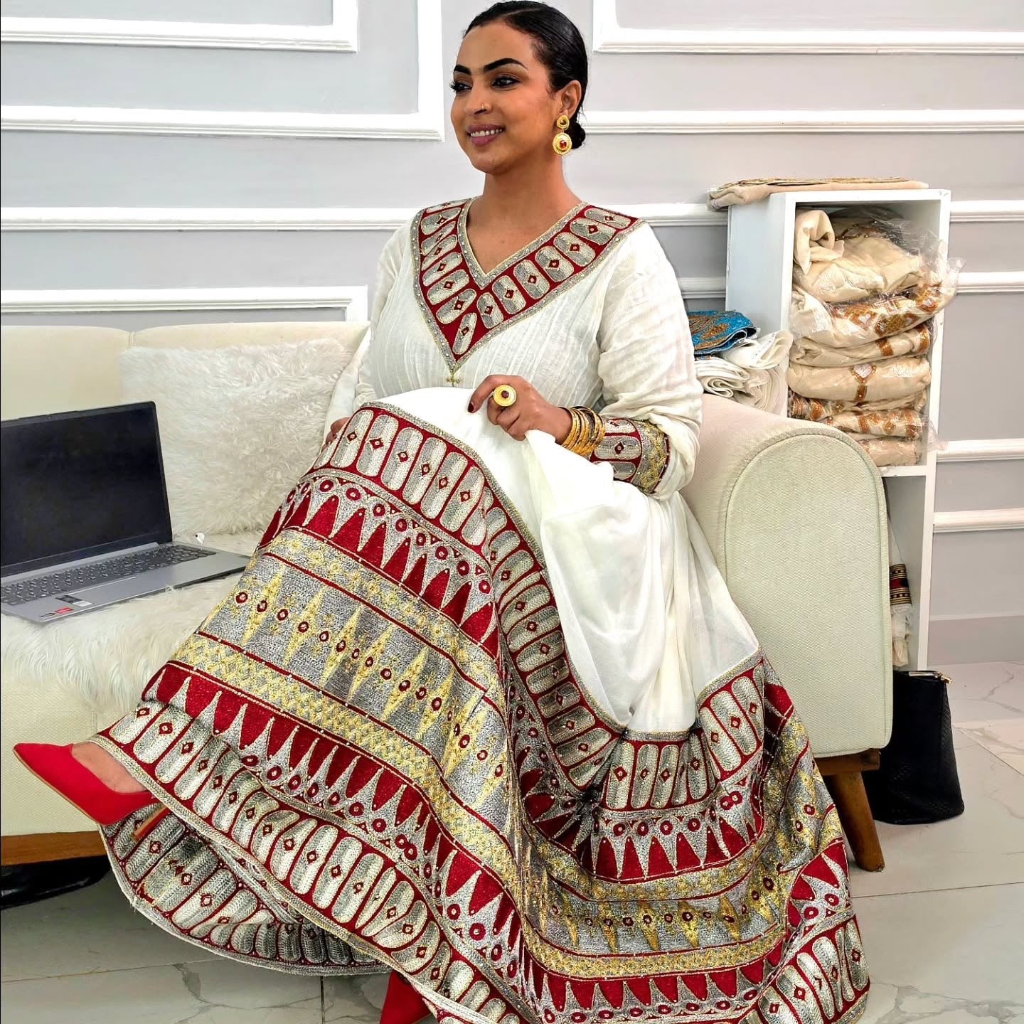 Crimson Red & Silver Arch habesha kemis online Beautiful Habesha Dress 
