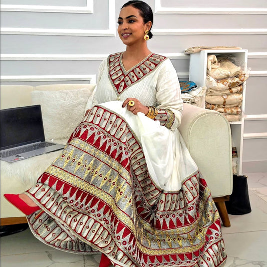 Crimson Red & Silver Arch habesha kemis online Beautiful Habesha Dress 