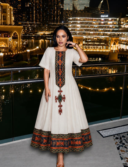 Order AI-Generated Habesha Kemis Online Orange Woven Ethiopian Traditional Dress