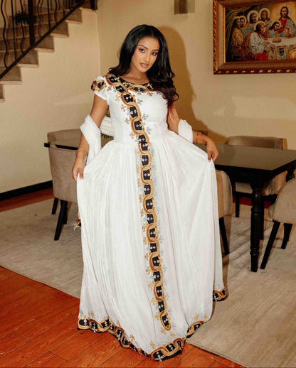 Obsidian Black & Gold Tilf habesha kemis online Woven habesha cloth