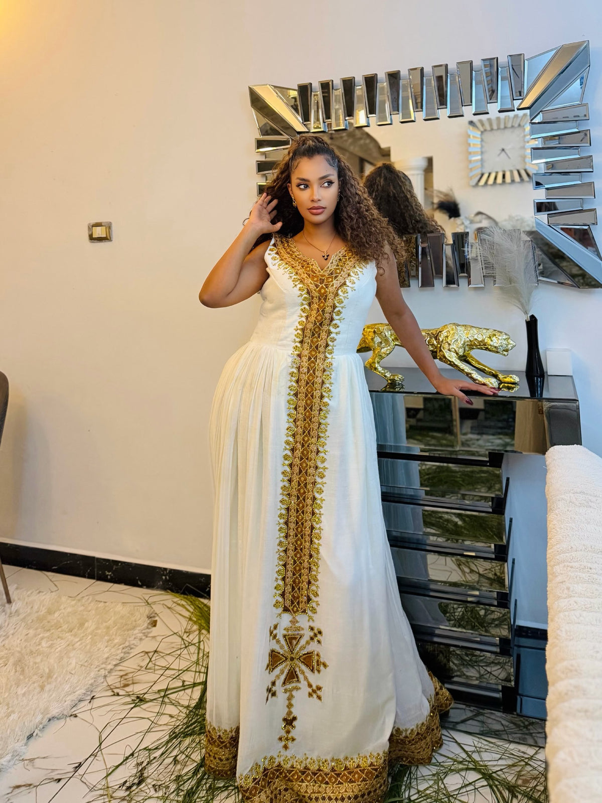 Antique Gold & Bronze Tilf habesha kemis online Woven habesha cloth