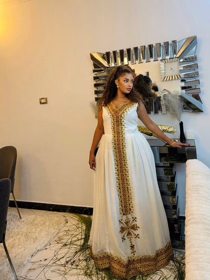 Antique Gold & Bronze Tilf Habesha kemis Online Timeless Ethiopian Clothing Charming Habesha Dress 1186