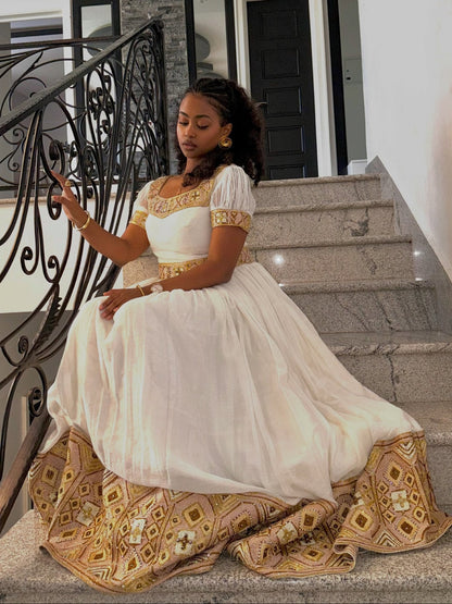 Champagne Gold Tapestry habesha kemis online Fine habesha cloth