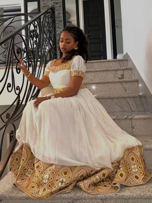 Champagne Gold Tapestry habesha kemis online Fine habesha cloth