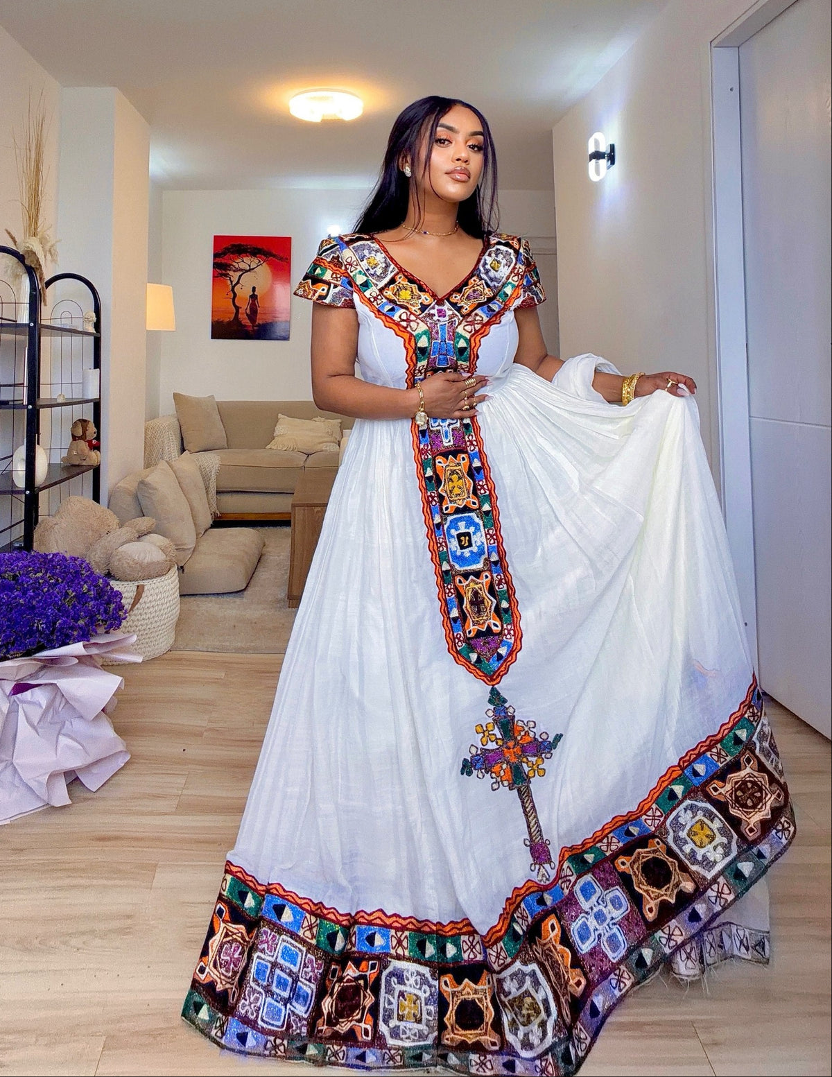 Kaleidoscope Geometric Mosaic Yoke habesha kemis online Woven habesha cloth