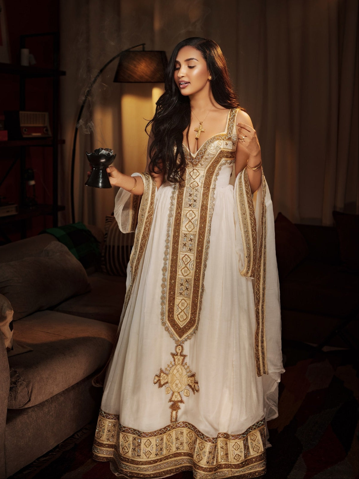 Royal Bronze & Gold Sweetheart habesha kemis online Woven habesha cloth