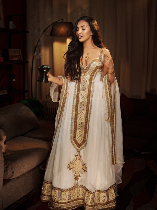 Royal Bronze & Gold Sweetheart habesha kemis online Woven habesha cloth