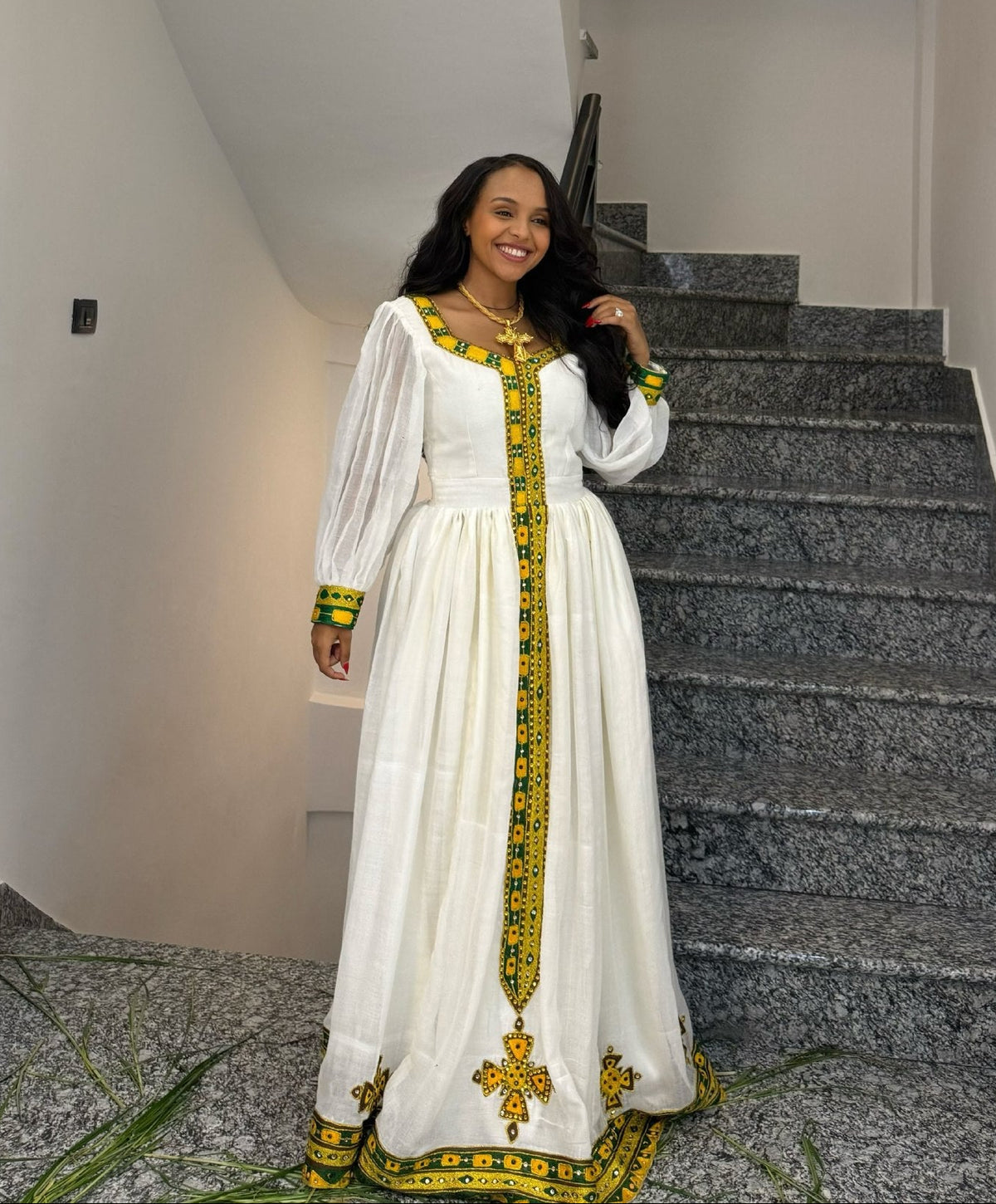 Emerald & Gold Long Sleeve habesha traditional dress Fine habesha cloth