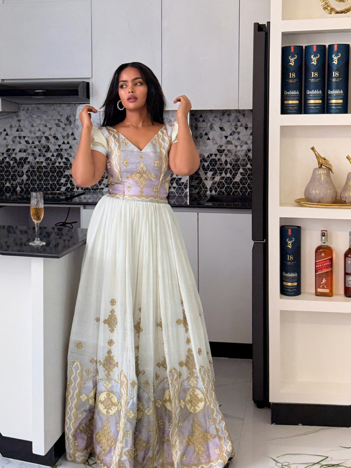Soft Lavender & Gold Puff Sleeve Gown  Fine habesha cloth