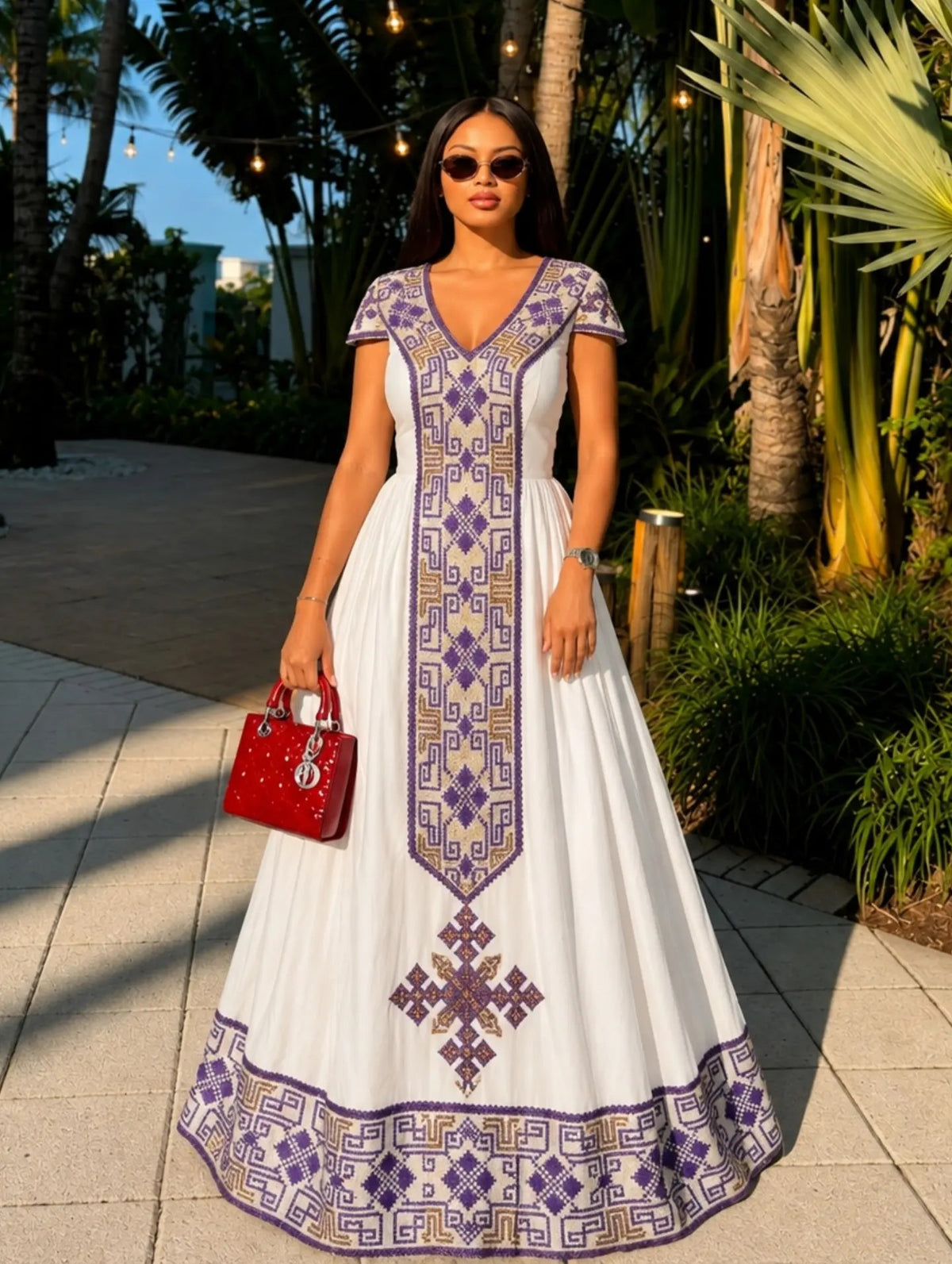 Buy AI-Generated Habesha Kemis Online | Purple & Gold Ethiopian Traditional Dress   