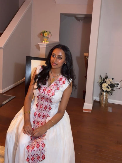 Burgundy & Silver Diamond Tilf Habesha Kemis Short Sleeve Ethiopian Clothing & Habesha Dress 1218