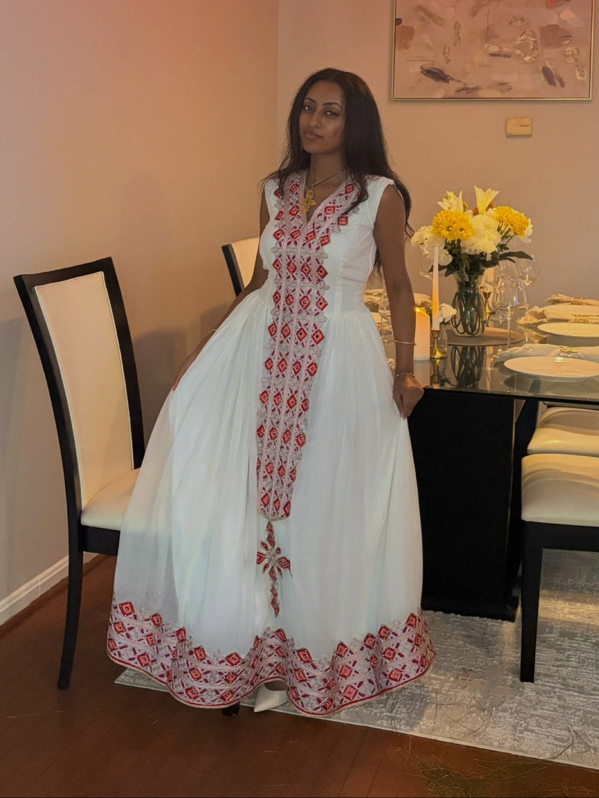 Burgundy & Silver Diamond Tilf Habesha Kemis Short Sleeve Ethiopian Clothing & Habesha Dress 1218