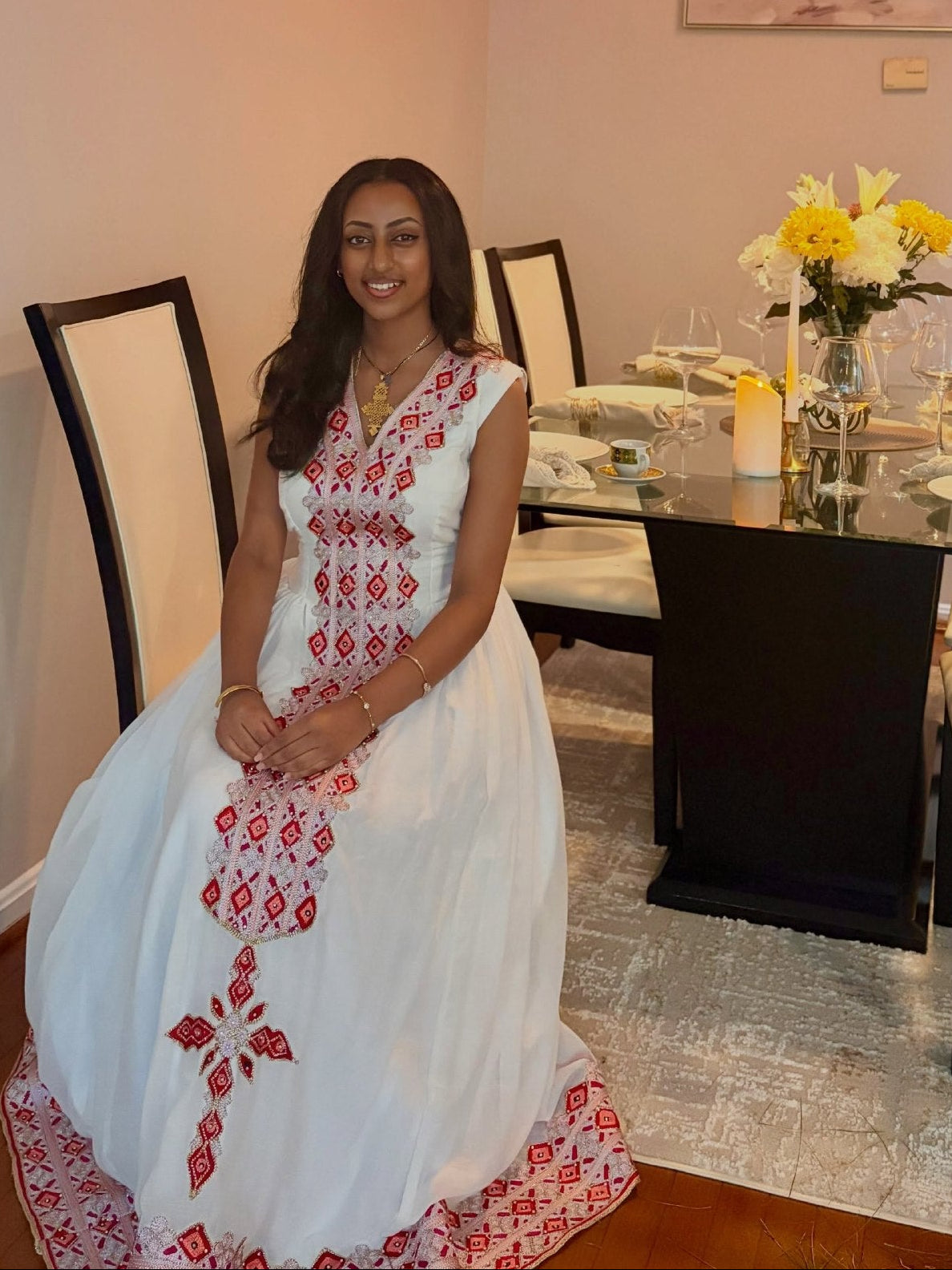 Burgundy & Silver Diamond Tilf Habesha Kemis Short Sleeve Ethiopian Clothing & Habesha Dress 1218