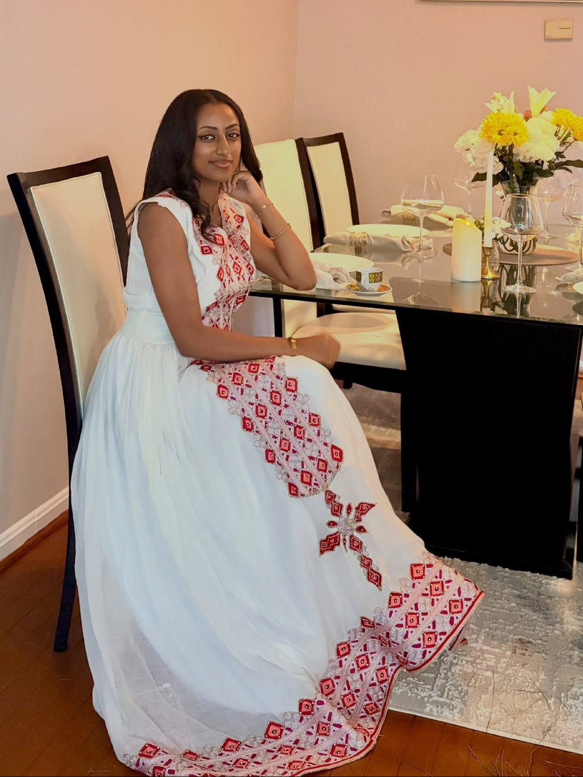 Burgundy & Silver Diamond Tilf Habesha Kemis Short Sleeve Ethiopian Clothing & Habesha Dress 1218