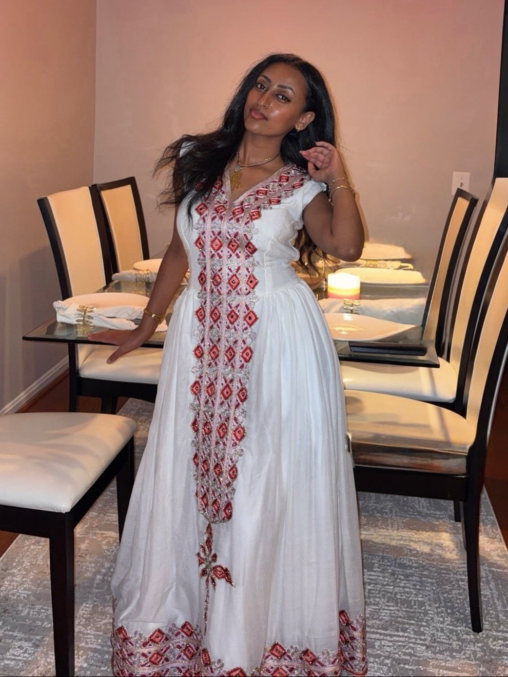 Burgundy & Silver Diamond Tilf Habesha Kemis Short Sleeve Ethiopian Clothing & Habesha Dress 1218