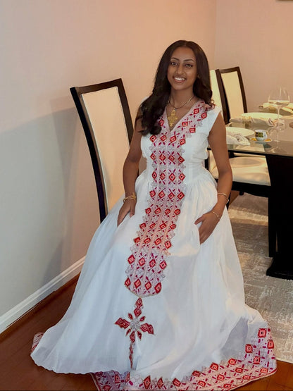 Burgundy & Silver Diamond Tilf Habesha Kemis Short Sleeve Ethiopian Clothing & Habesha Dress 1218