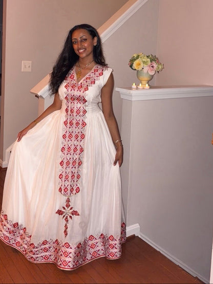 Burgundy & Silver Diamond Tilf Gown Sleeveless Habesha Dress 