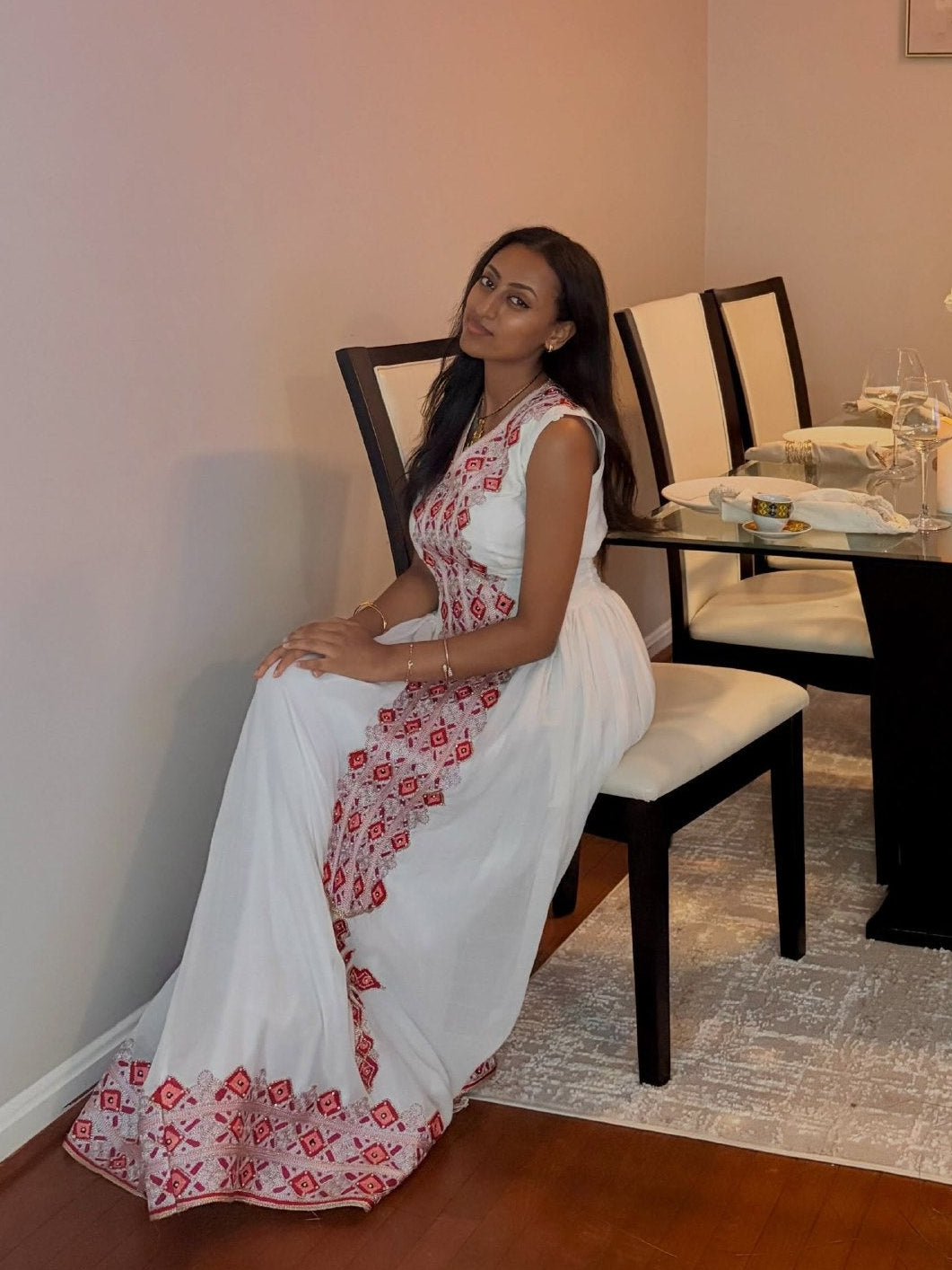 Burgundy & Silver Diamond Tilf Habesha Kemis Short Sleeve Ethiopian Clothing & Habesha Dress 1218
