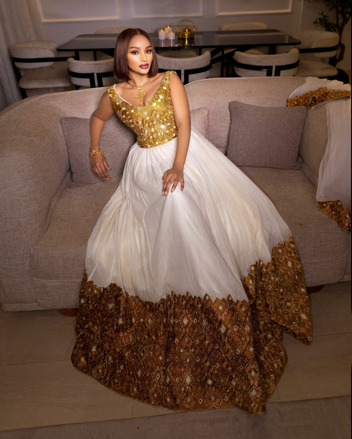 Royal Gold Corset ethiopian wedding dress Fine Habesha Cloth   