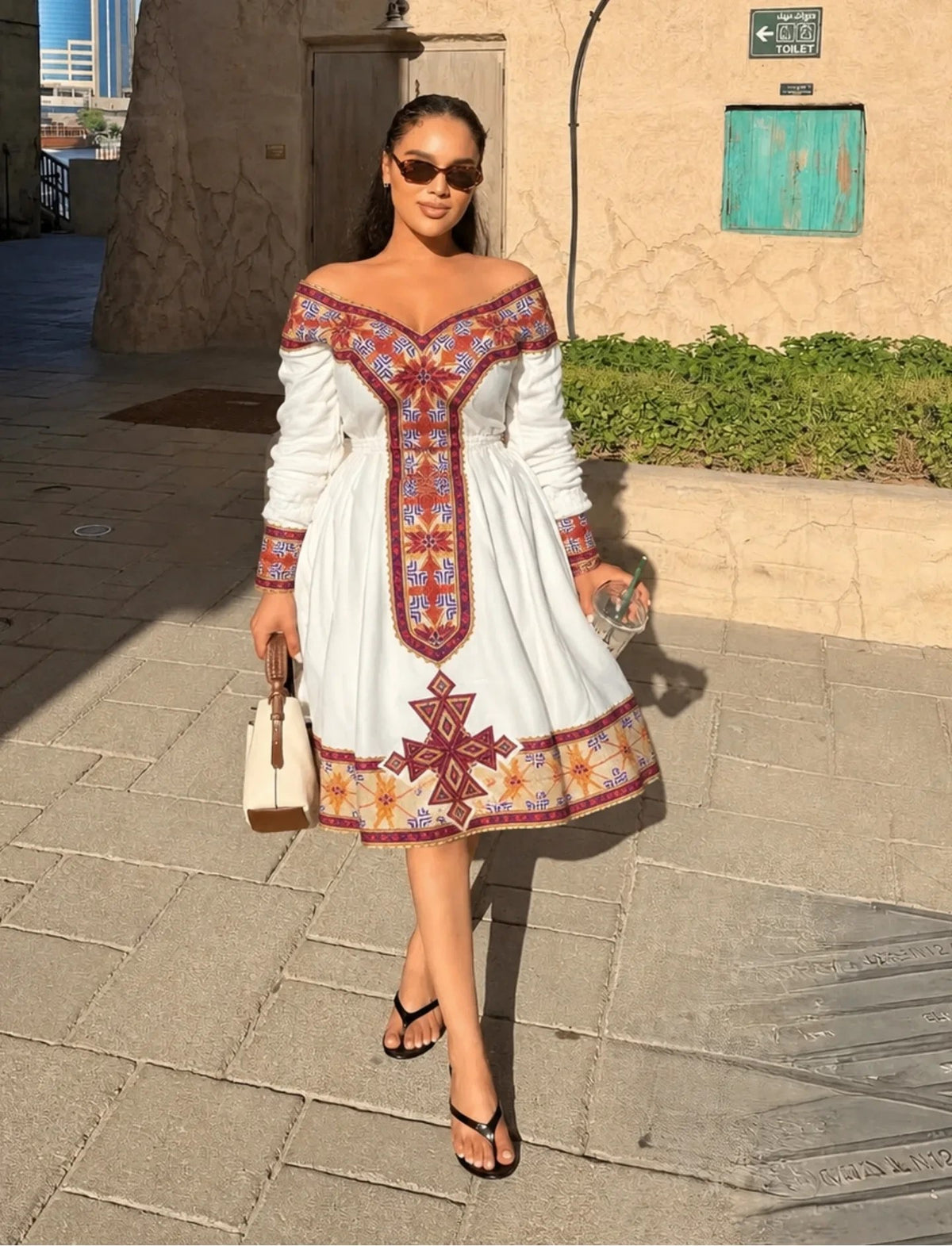 Find AI-Generated Knee Length Habesha Kemis Online Terracotta & Ochre Ethiopian Traditional Dress
