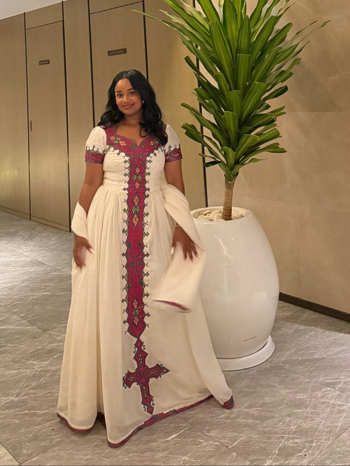 Magenta & Green Diamond Tilf Ethiopian dress Gown Habesha clothing & Habesha Traditional Dress 1227