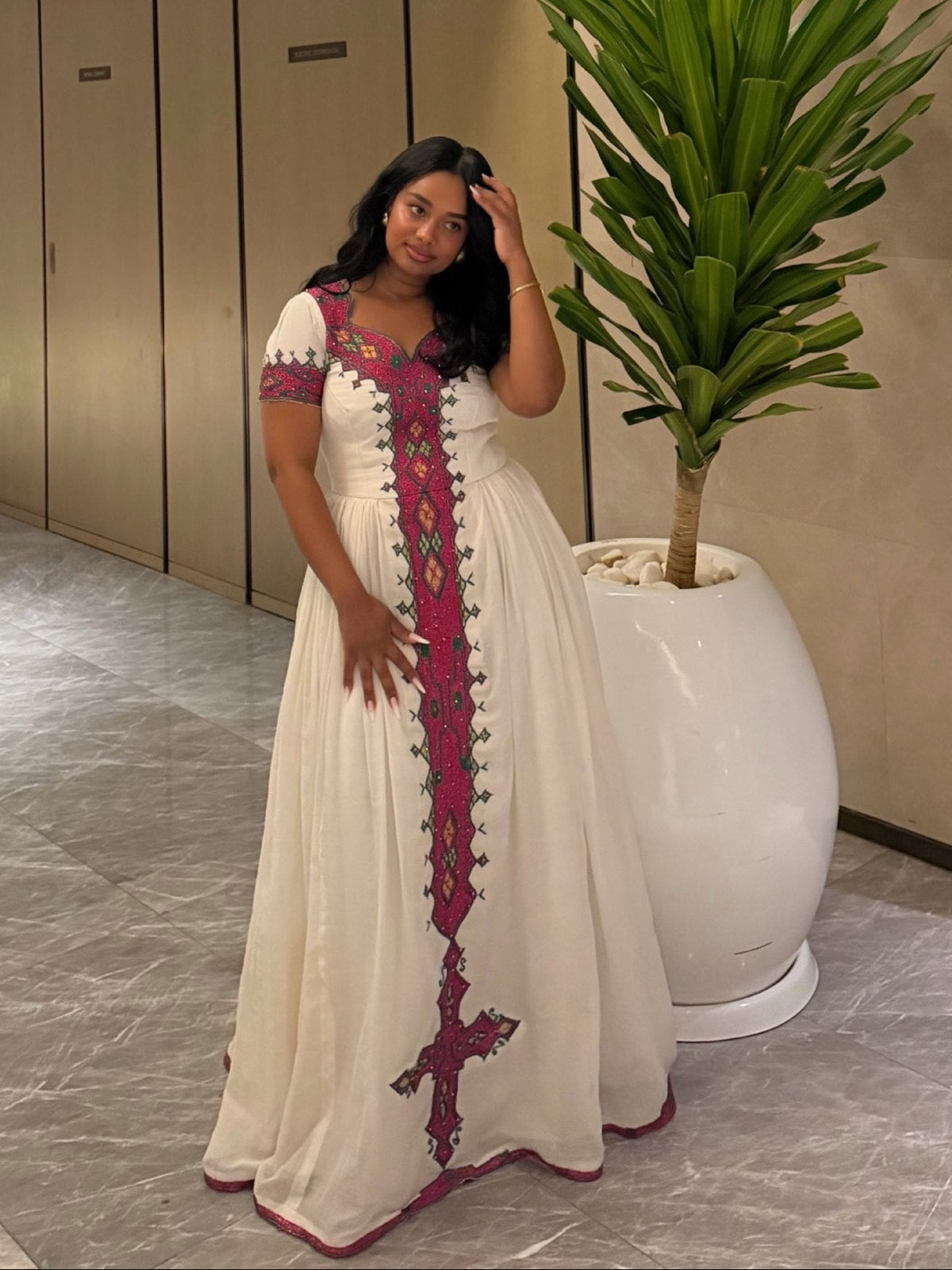 Magenta & Green Diamond Tilf Ethiopian dress Gown Habesha clothing & Habesha Traditional Dress 1227