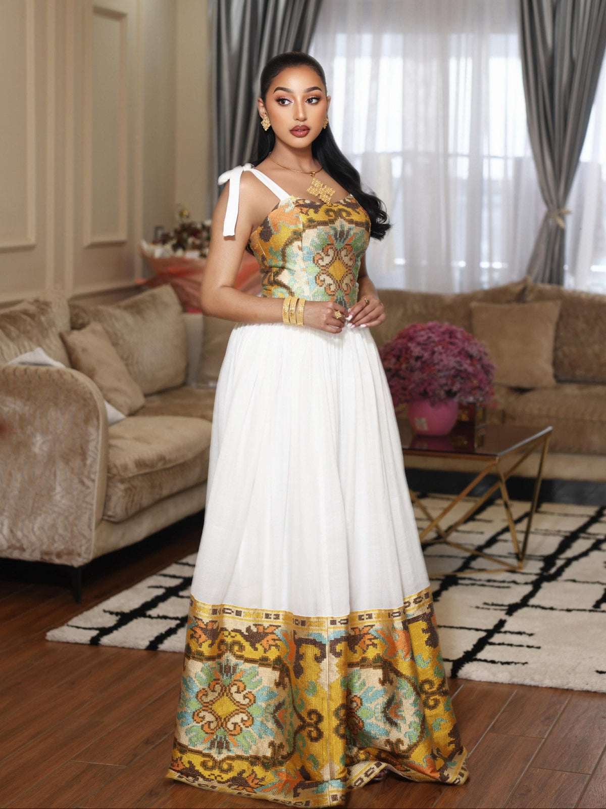 Mustard Gold Corset Gown | Fine habesha cloth