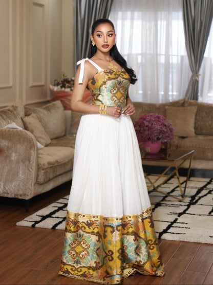 Mustard Gold Corset Gown | Fine habesha cloth