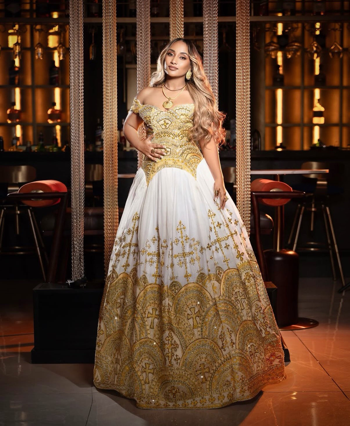 Royal Gold Corset ethiopian wedding dress Fine Habesha Cloth