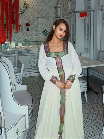 Square-Neck Long Sleeve Habesha Dress Traditional Ethiopian Dress For Event And Festive 1236
