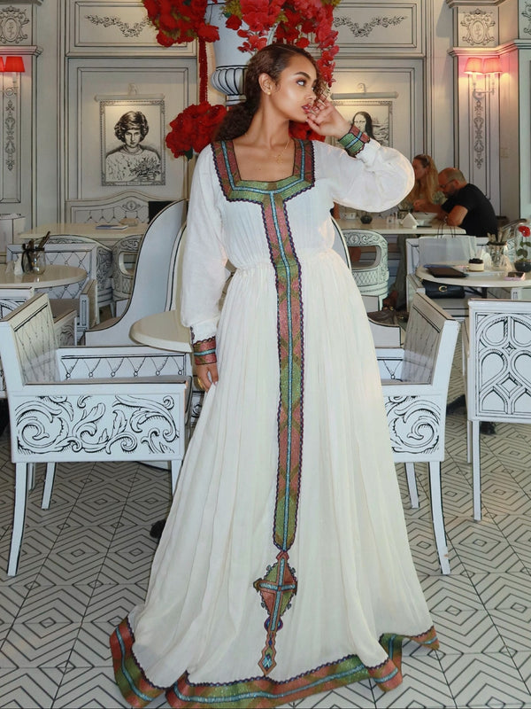 Emerald Green & Magenta Long Sleeve Gown Fine habesha cloth