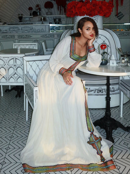 Square-Neck Long Sleeve Habesha Dress Traditional Ethiopian Dress For Event And Festive 1236