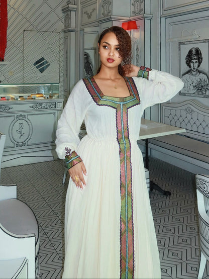 Square-Neck Long Sleeve Habesha Dress Traditional Ethiopian Dress For Event And Festive 1236