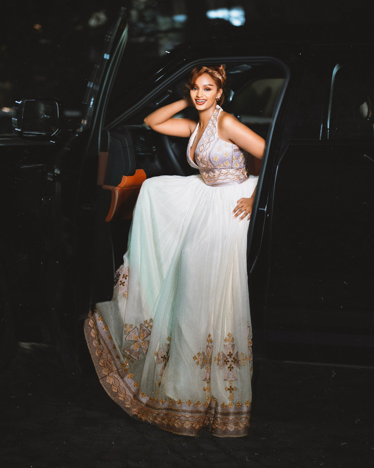 Silver & Mauve Halter Gown Fine Habesha cloth