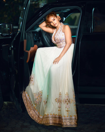 Silver & Mauve Halter Neck Habesha Dress Backless Habesha Kemis Online & Traditional Ethiopian dress 1237