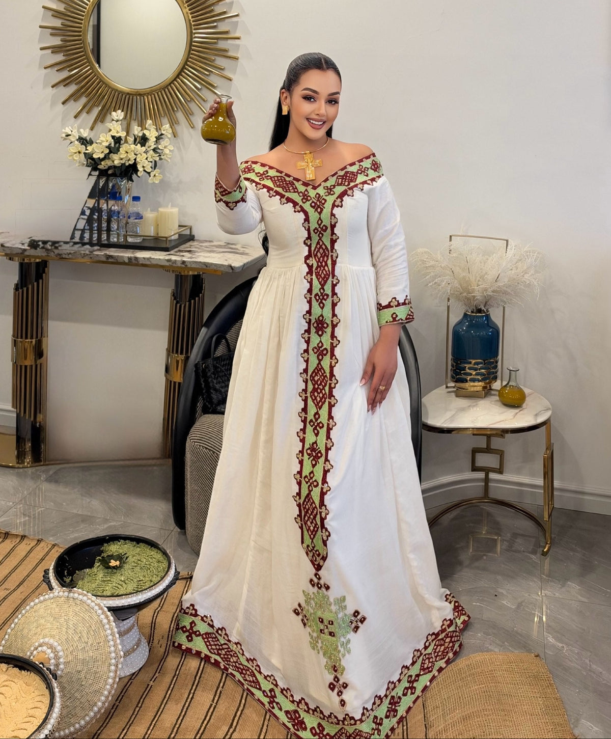Silver & Gold Embroidered habesha men shirt Handloomed habesha cloth