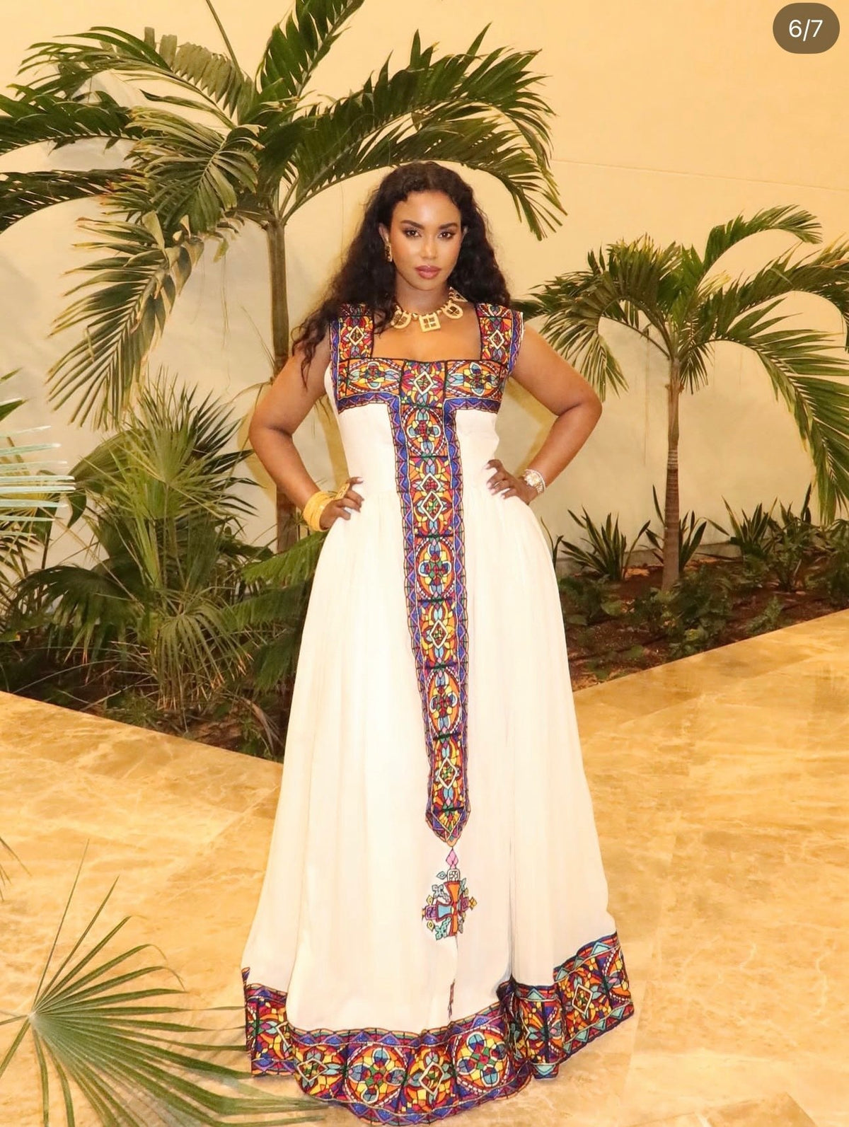 Stained-Glass Geometric Mosaic Sleeveless Habesha Kemis Traditional Ethiopian dress & Ethiopian Clothing 1245