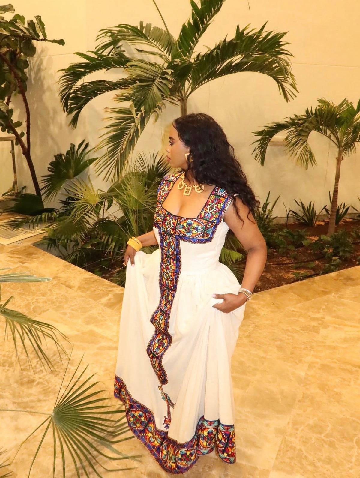 Stained-Glass Geometric Mosaic Sleeveless Habesha Kemis Traditional Ethiopian dress & Ethiopian Clothing 1245