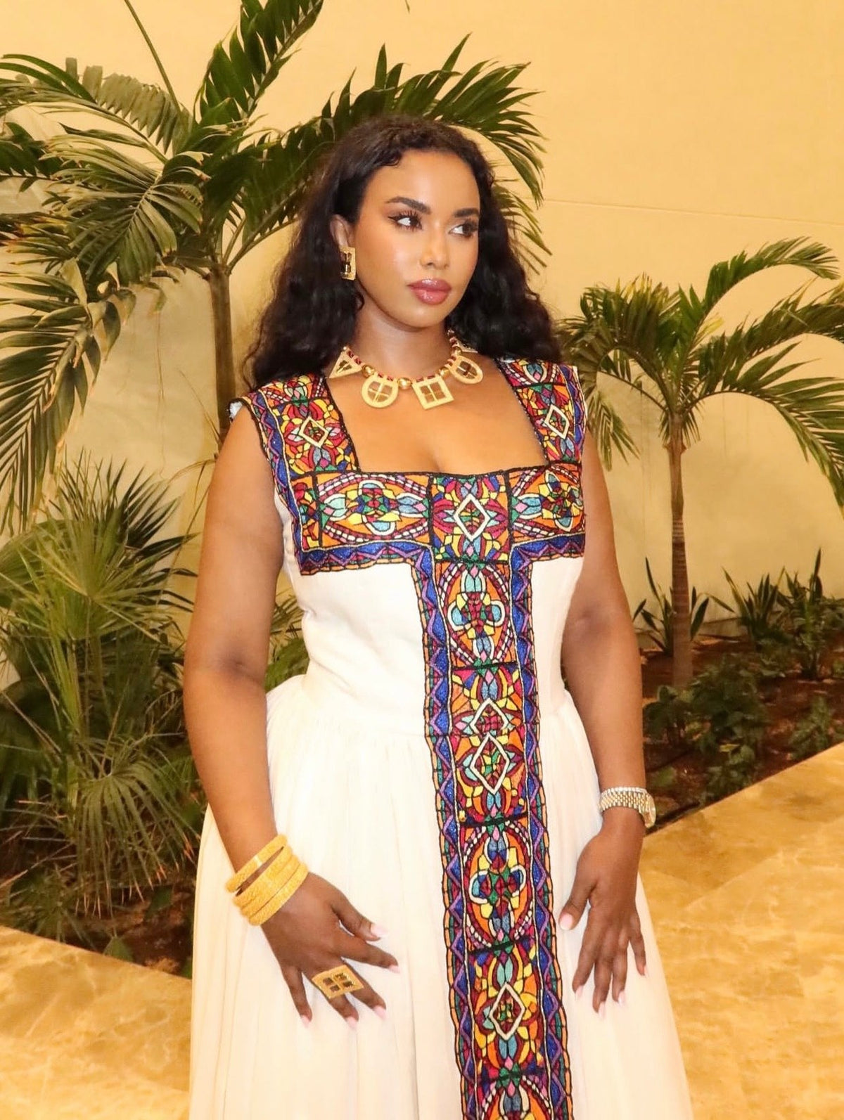 Stained-Glass Geometric Mosaic Sleeveless Habesha Kemis Traditional Ethiopian dress & Ethiopian Clothing 1245
