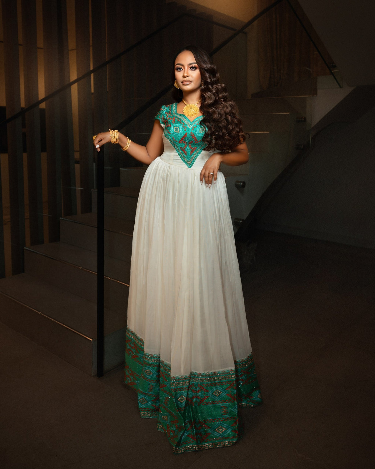 Teal & Terracotta Geometric Gown Authentic habesha cloth