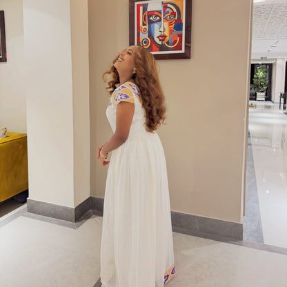 Ethiopian Clothing With Royal Purple & Gold Diamond Habesha Dress Cross Motifs Habesha Kemis 1258